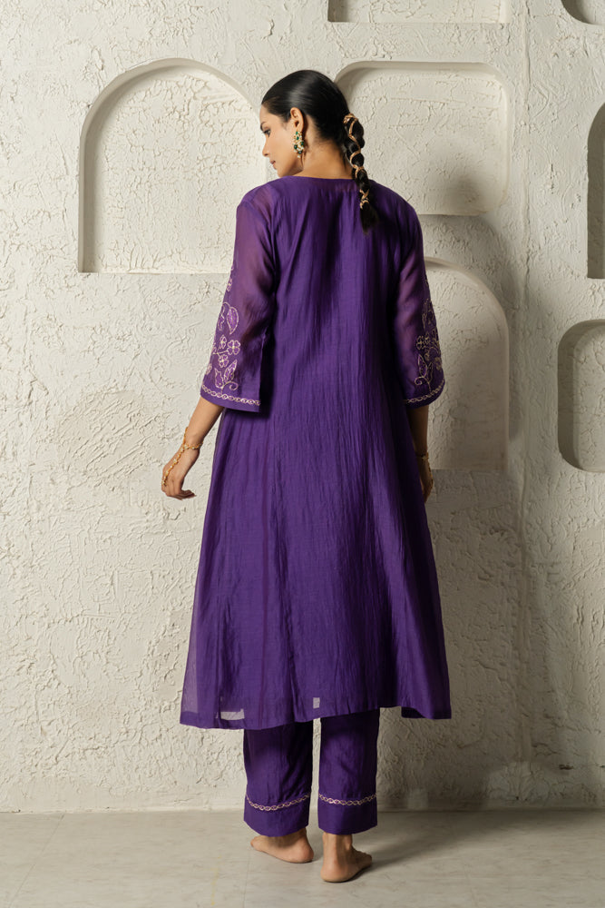 Purple Floral Bail A-line Kurta Set