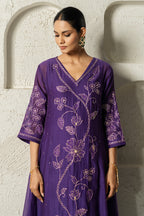 Purple Floral Bail A-line Kurta Set
