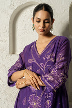 Purple Floral Bail A-line Kurta Set