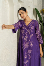 Purple Floral Bail A-line Kurta Set