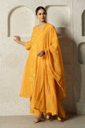 Yellow Floral Bail A-line Kurta Set
