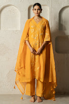 Yellow Floral Bail A-line Kurta Set