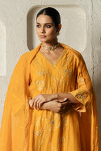 Yellow Floral Bail A-line Kurta Set