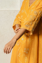 Yellow Floral Bail A-line Kurta Set