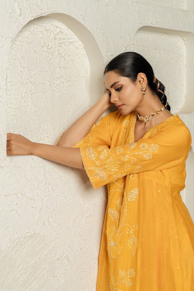 Yellow Floral Bail A-Line Suit Set