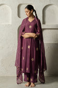 Plum Floral Motif Straight Kurta Set
