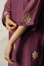 Plum Floral Motif Straight Kurta Set