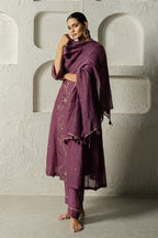 Plum Floral Bail A-line Kurta Set