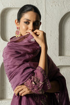 Plum Floral Bail A-line Kurta Set
