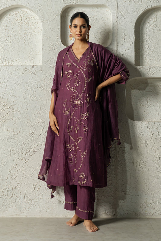 Plum Floral Bail A-Line Suit Set