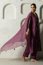 Plum Floral Bail A-line Kurta Set