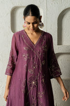 Plum Floral Bail A-line Kurta Set