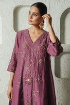 Plum Floral Bail A-line Kurta Set