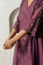 Plum Floral Bail A-line Kurta Set