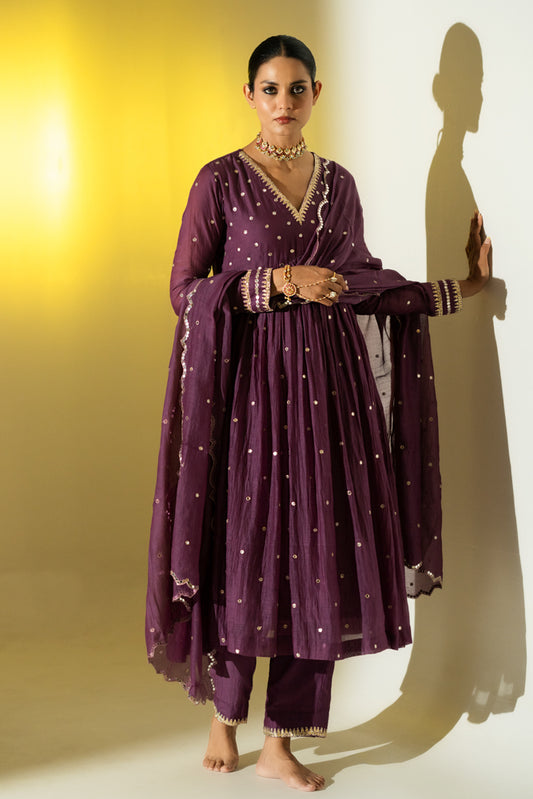 Plum Anarkali Suit Set