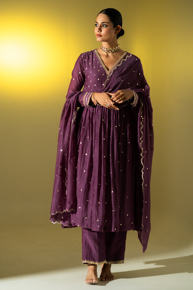 Plum Anarkali Suit Set
