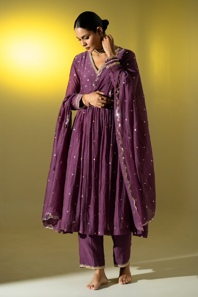 Plum Anarkali Suit Set