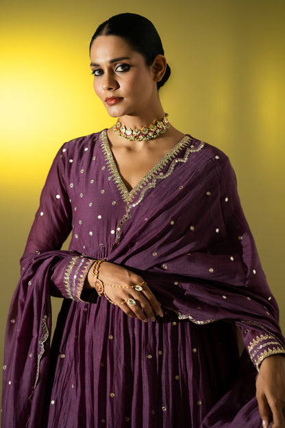 Plum Anarkali Suit Set