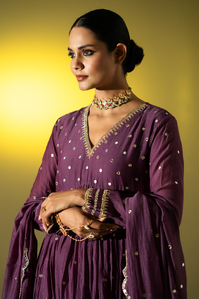 Plum Anarkali Suit Set