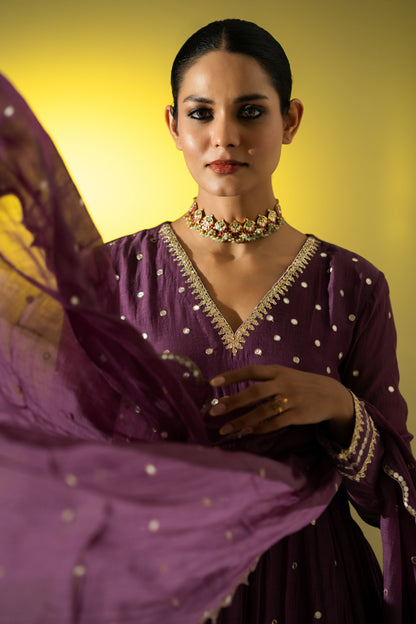 Plum Anarkali Suit Set