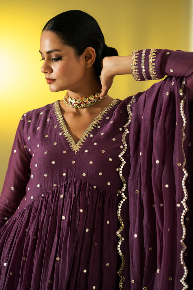 Plum Anarkali Suit Set