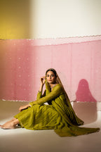 Olive Green Anarkali Suit Set