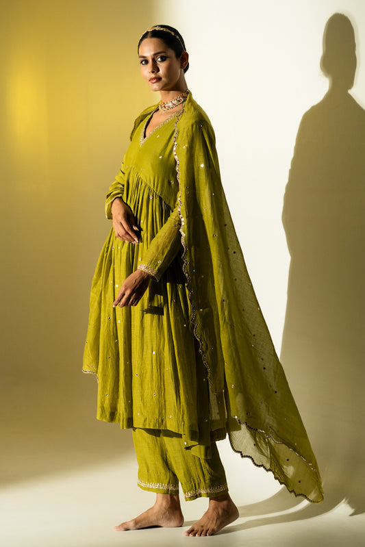 Olive Green Anarkali Suit Set