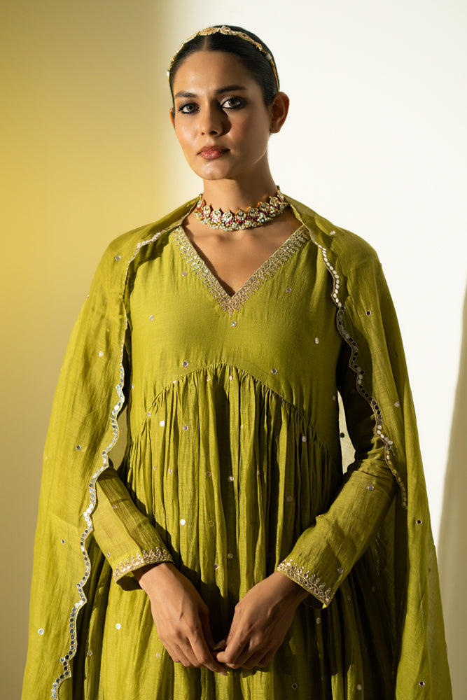 Olive Green Anarkali Suit Set
