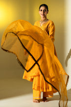 Saffron Yellow Gota Stripes Anarkali Suit Set