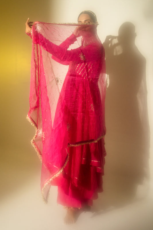 Ehsaas Pink Gota Stripes Anarkali Suit Set