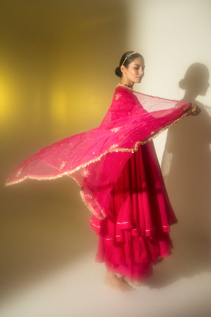 Ehsaas Pink Gota Stripes Anarkali Suit Set