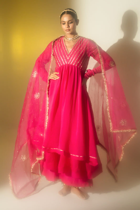 Ehsaas Pink Gota Stripes Anarkali Suit Set