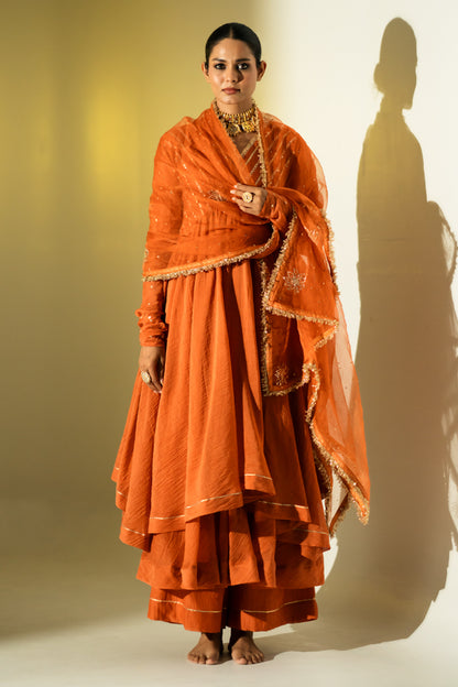 Rust Gota Stripes Anarkali Suit Set