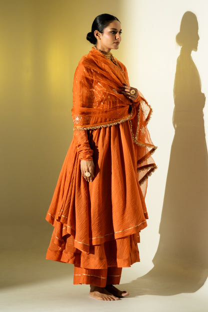 Rust Gota Stripes Anarkali Suit Set