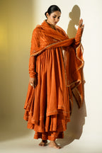 Rust Gota Stripes Anarkali Suit Set