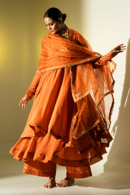 Rust Gota Stripes Anarkali Suit Set