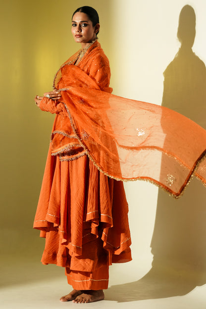 Rust Gota Stripes Anarkali Suit Set