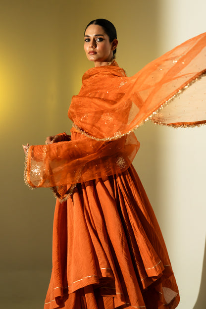 Rust Gota Stripes Anarkali Suit Set