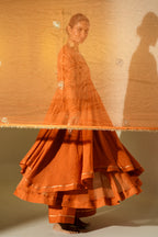 Rust Gota Stripes Anarkali Suit Set