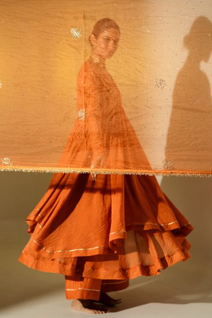 Rust Gota Stripes Anarkali Suit Set
