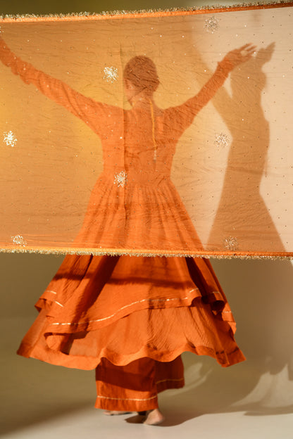 Rust Gota Stripes Anarkali Suit Set