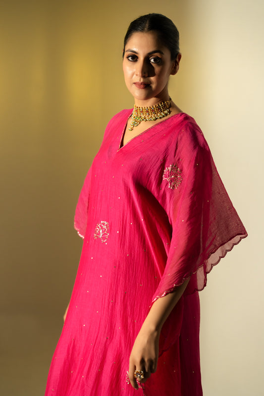 Rani Pink Flower Motif Kaftan Set