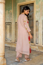 Beige Appliqué Floral A-line Kurta Set