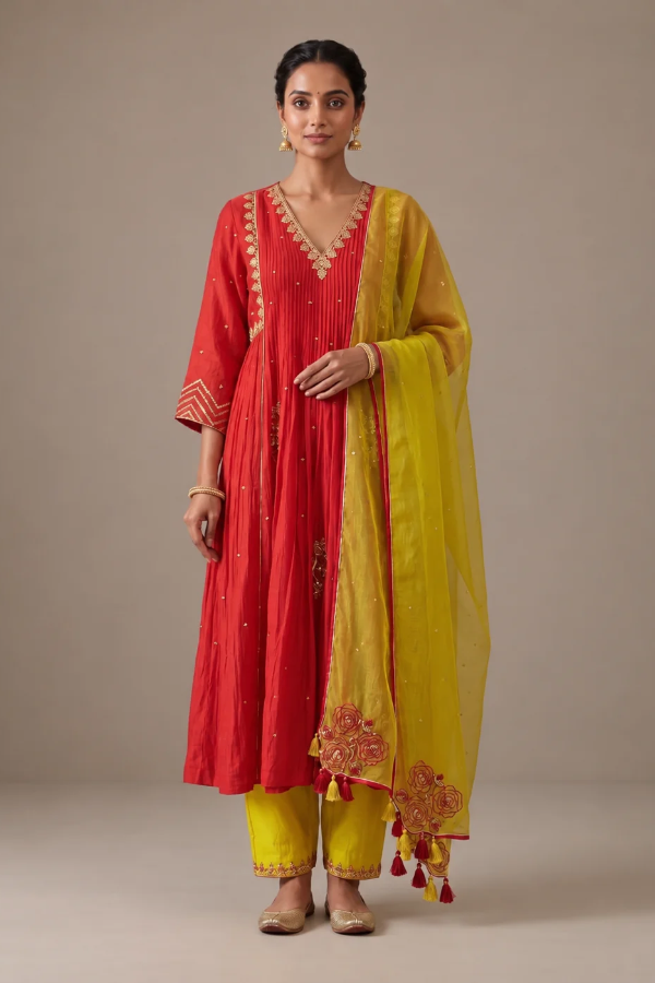 Electric Red 5 Boota Kurta Set