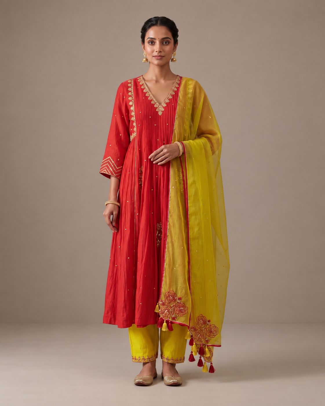 Electric Red 5 Boota Kurta Set