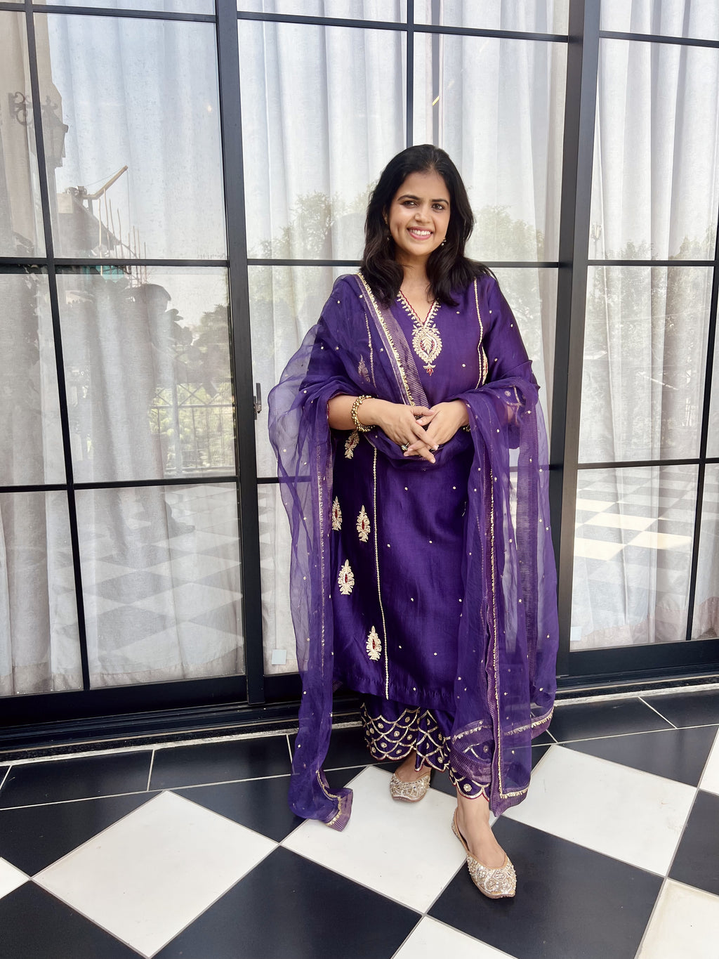 Purple Side Panel Kurta Set