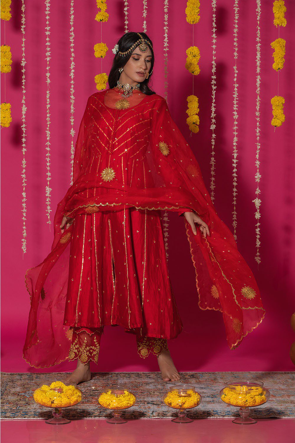 Red Pink Color Chanderi Readymade Party Wear Anarkali Salwar Suit  -1688132094 | Heenastyle