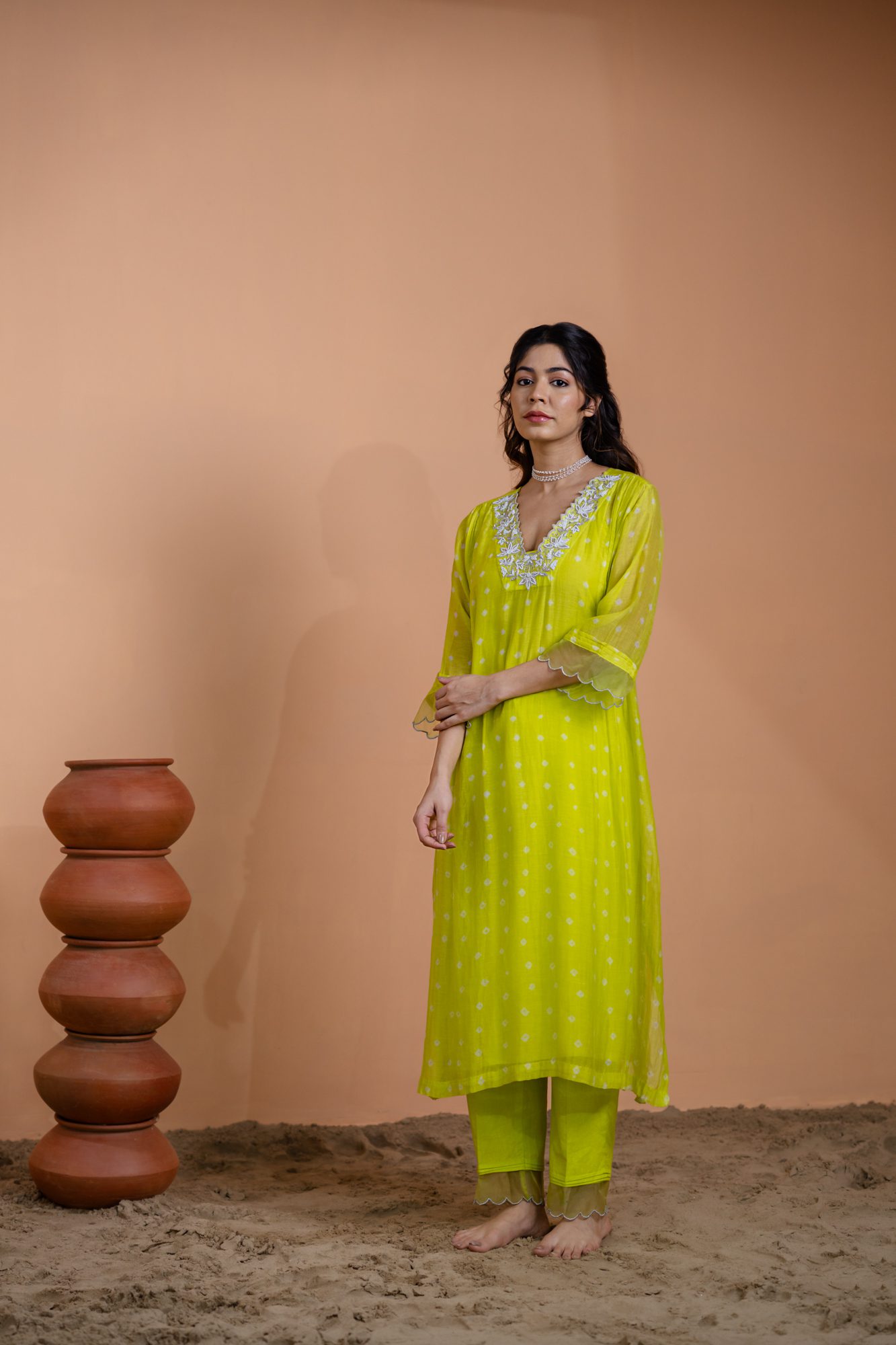 Rayon Solid Ladies Neon Green Kurti Pant Set, Straight at best price in  Bareilly
